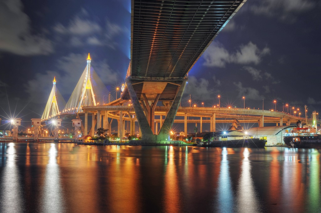 Bhumibol Bridge, Bangkok jigsaw puzzle in Bridges puzzles on TheJigsawPuzzles.com