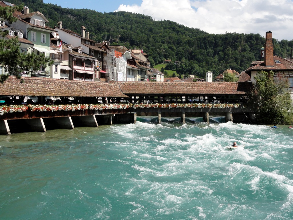 Wooden Bridge in Thun, Switzerland jigsaw puzzle in Waterfalls puzzles on TheJigsawPuzzles.com