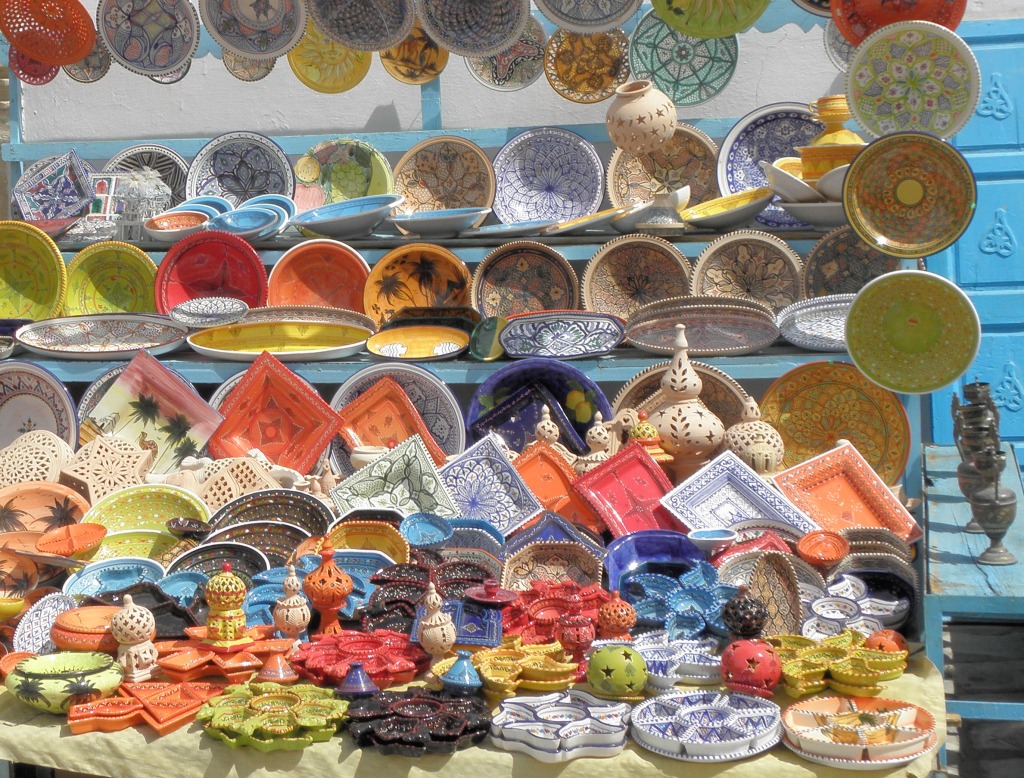 Pottery Stall in Tunisia jigsaw puzzle in Handmade puzzles on TheJigsawPuzzles.com