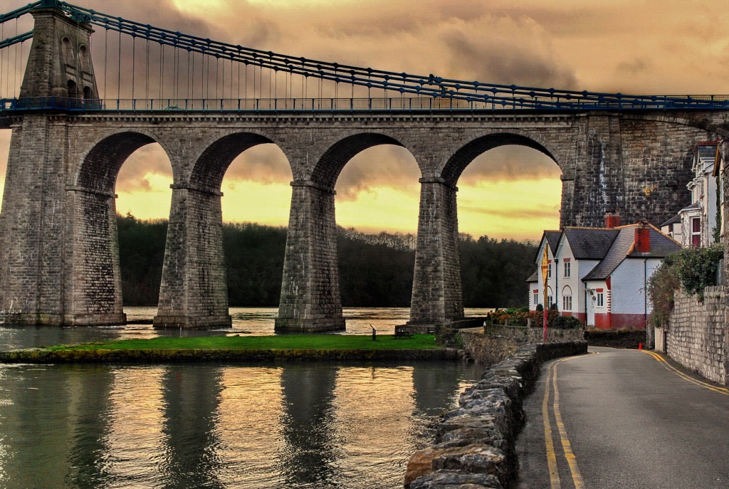 Menai Bridge, Porthaethwy, North Wales jigsaw puzzle in Bridges puzzles on TheJigsawPuzzles.com