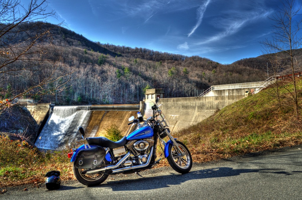 FXDL at Sugar Hollow Reservoir Dam jigsaw puzzle in Cars & Bikes puzzles on TheJigsawPuzzles.com