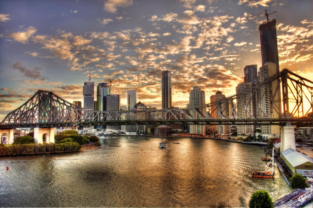 Story Bridge Sunset, Brisbane jigsaw puzzle in Bridges puzzles on TheJigsawPuzzles.com