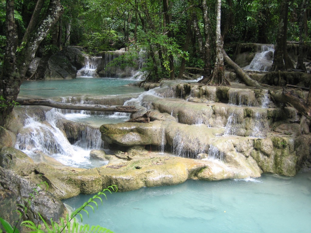 Erawan Waterfalls near Kanchanaburi, Thailand jigsaw puzzle in Waterfalls puzzles on TheJigsawPuzzles.com