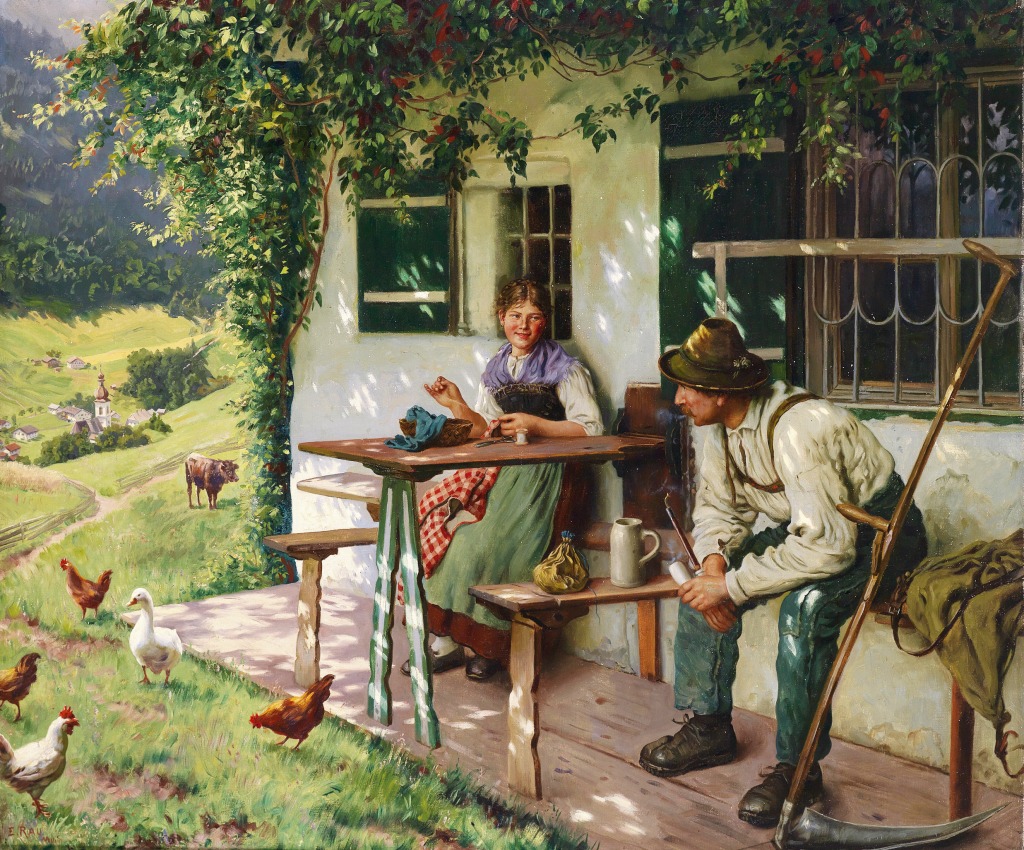 Young Couple in front of a Farmhouse jigsaw puzzle in Handmade puzzles on TheJigsawPuzzles.com