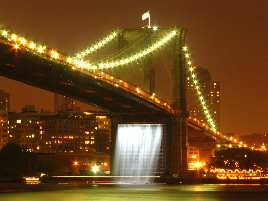 Olafur Eliasson's Waterfalls under the Brooklyn Bridge jigsaw puzzle in Waterfalls puzzles on TheJigsawPuzzles.com