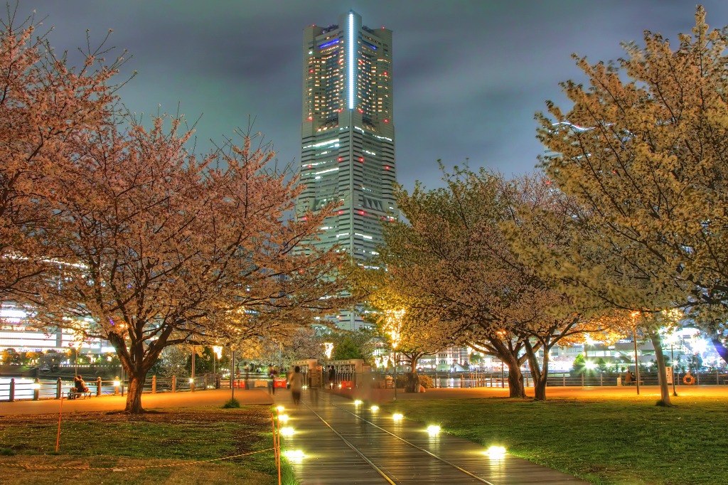 Landmark Tower and Sakura jigsaw puzzle in Great Sightings puzzles on TheJigsawPuzzles.com