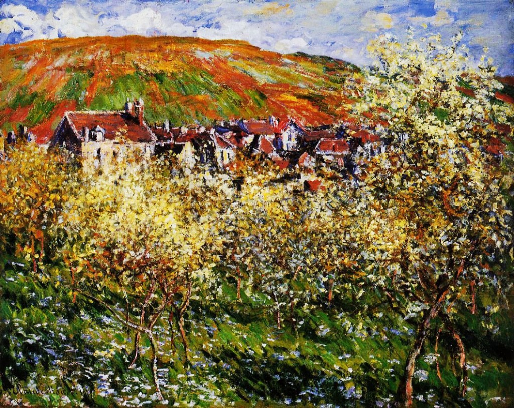 Plum Trees in Blossom at Vetheuil jigsaw puzzle in Piece of Art puzzles on TheJigsawPuzzles.com