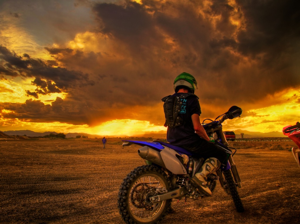 Sunset Watching on a Dirt Bike jigsaw puzzle in People puzzles on TheJigsawPuzzles.com