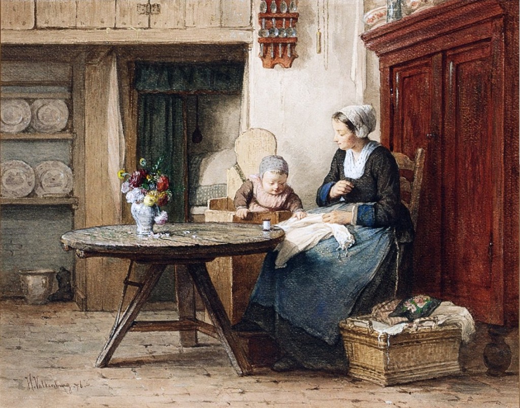 Mother and Child Doing Needlework jigsaw puzzle in Handmade puzzles on TheJigsawPuzzles.com