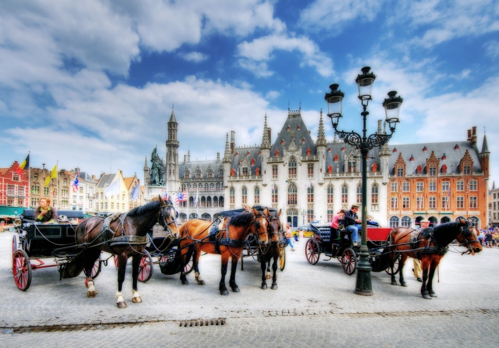 Carriages in the Old City, Bruges, Belgium jigsaw puzzle in Animals puzzles on TheJigsawPuzzles.com