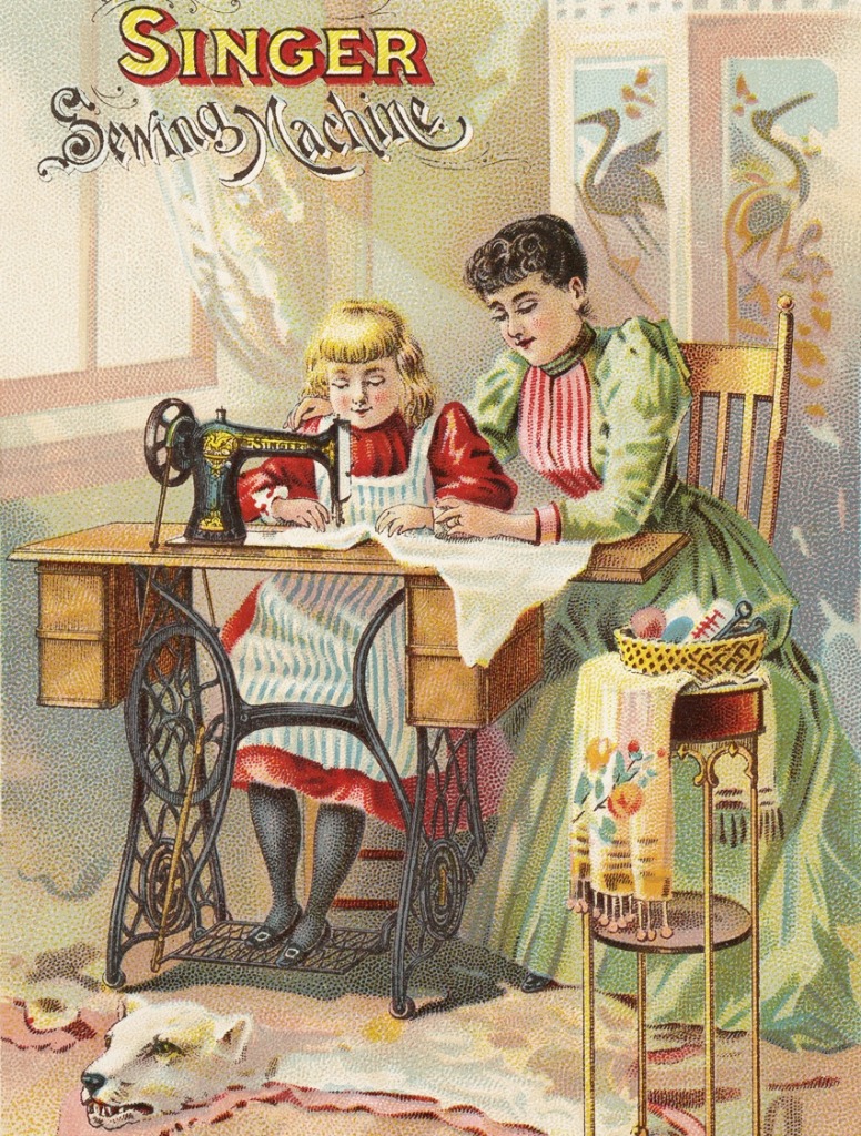 The First Lesson on the Singer Sewing Machine jigsaw puzzle in Handmade puzzles on TheJigsawPuzzles.com