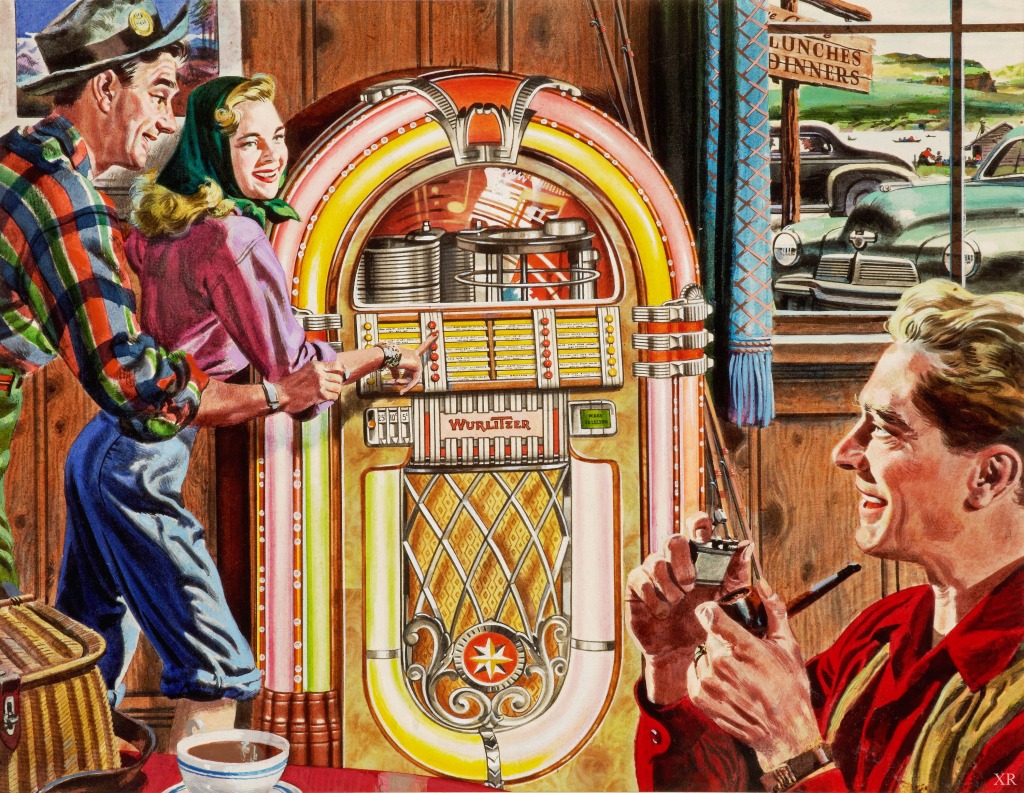1948 Wurlitzer Jukebox Ad jigsaw puzzle in Puzzle of the Day puzzles on TheJigsawPuzzles.com
