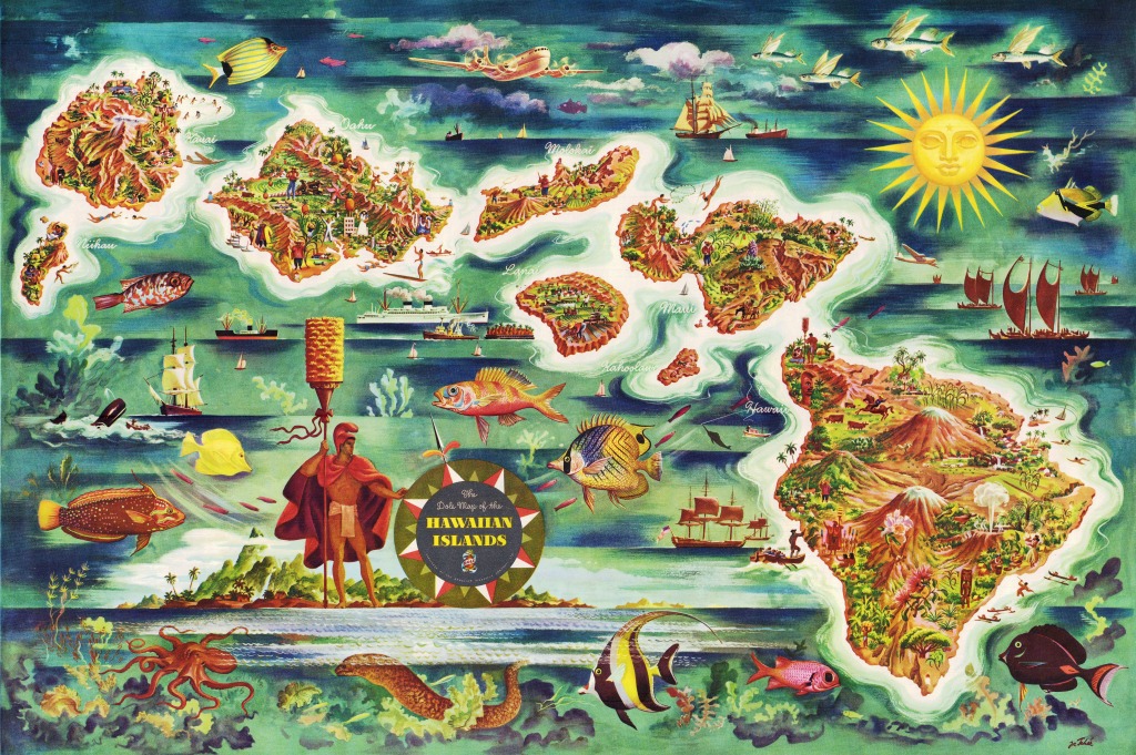 The Dole Map of the Hawaiian Islands jigsaw puzzle in Puzzle of the Day puzzles on TheJigsawPuzzles.com