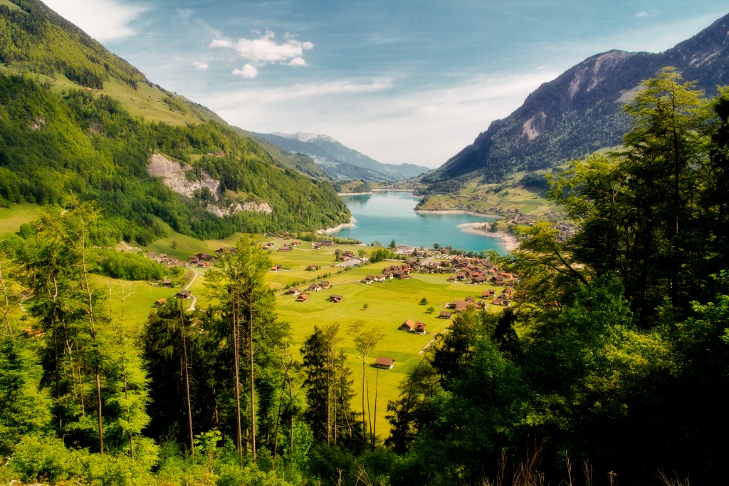 Lungerersee Lake in Swiss Alps jigsaw puzzle in Puzzle of the Day puzzles on TheJigsawPuzzles.com