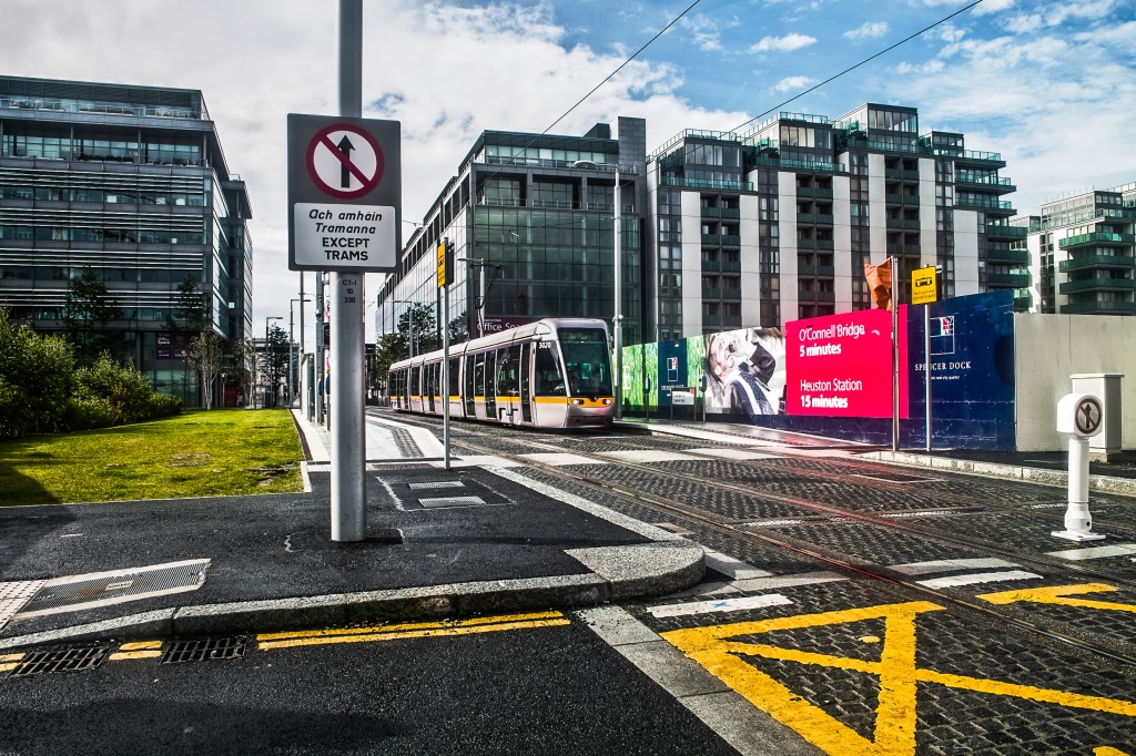 Dublin Docklands - Luas Tram jigsaw puzzle in Street View puzzles on TheJigsawPuzzles.com