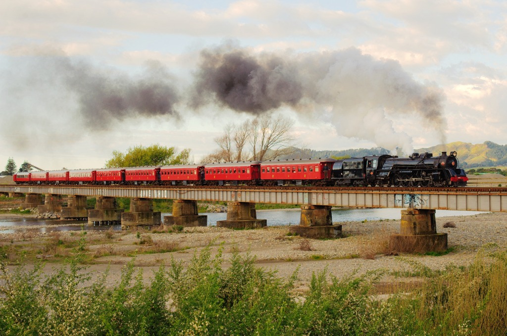 Train Crossing the Otaki River, New Zealand jigsaw puzzle in Bridges puzzles on TheJigsawPuzzles.com