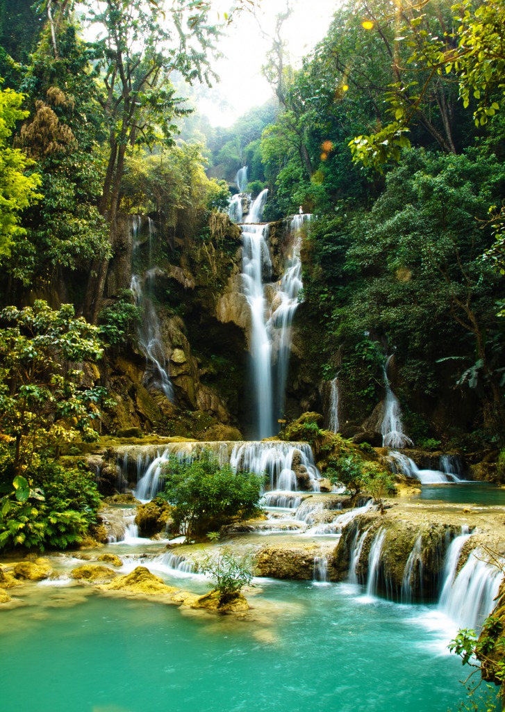 Kuang Si Falls, Laos jigsaw puzzle in Waterfalls puzzles on TheJigsawPuzzles.com