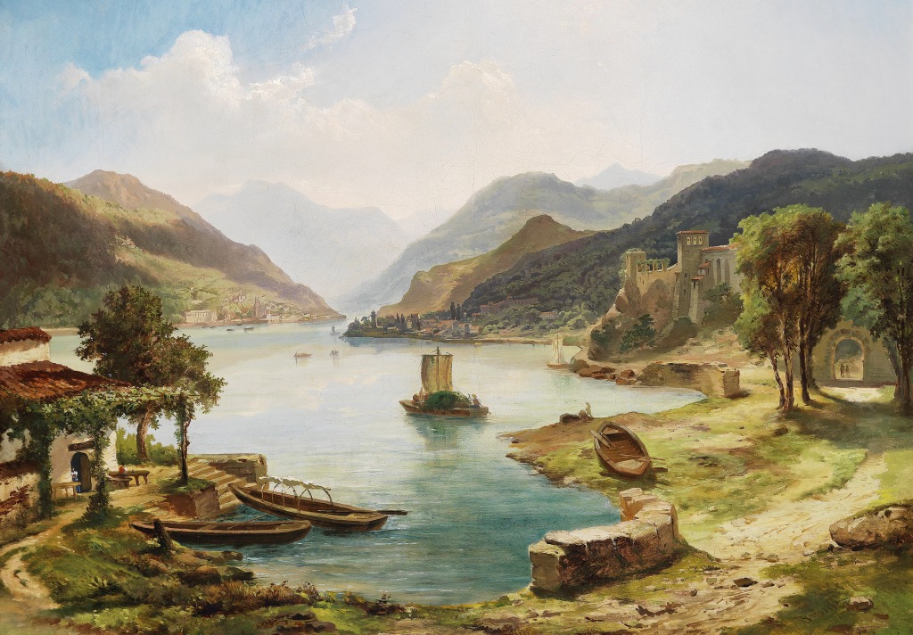 Northern Italian Lakeland Scene jigsaw puzzle in Piece of Art puzzles on TheJigsawPuzzles.com