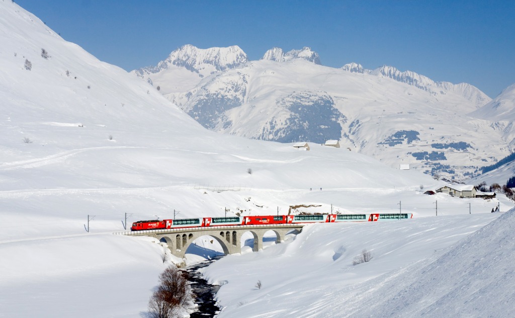 Glacier Express near Hospental, Switzerland jigsaw puzzle in Bridges puzzles on TheJigsawPuzzles.com