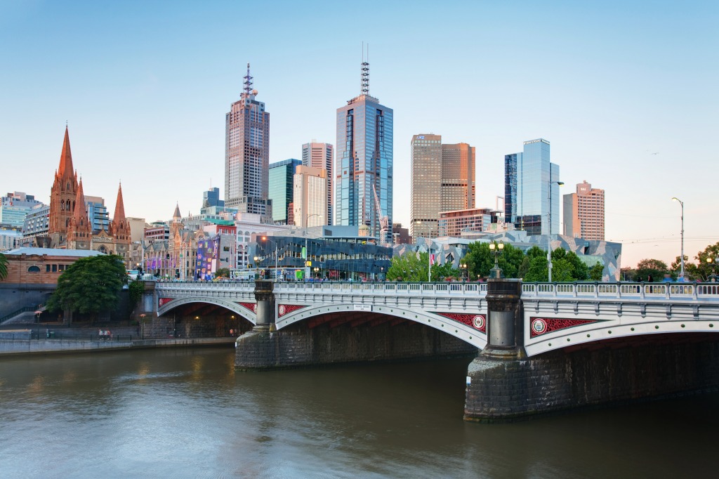 Melbourne Skyline and Princes Bridge jigsaw puzzle in Bridges puzzles on TheJigsawPuzzles.com