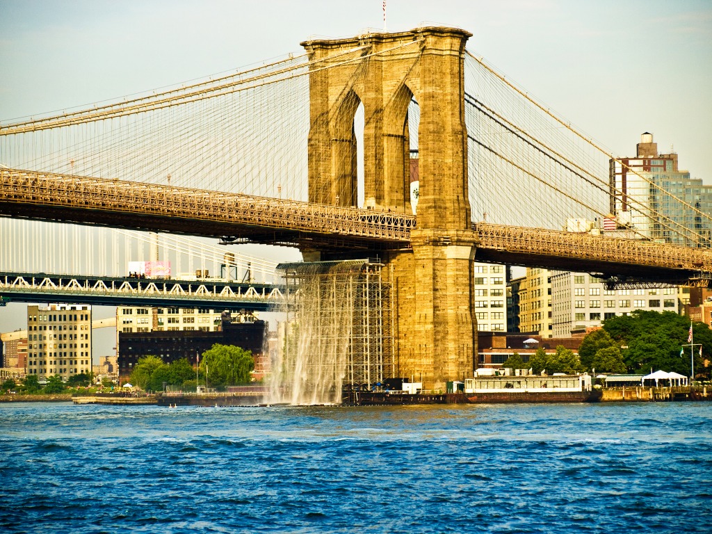 NYC Waterfall under the Brooklyn Bridge jigsaw puzzle in Waterfalls puzzles on TheJigsawPuzzles.com