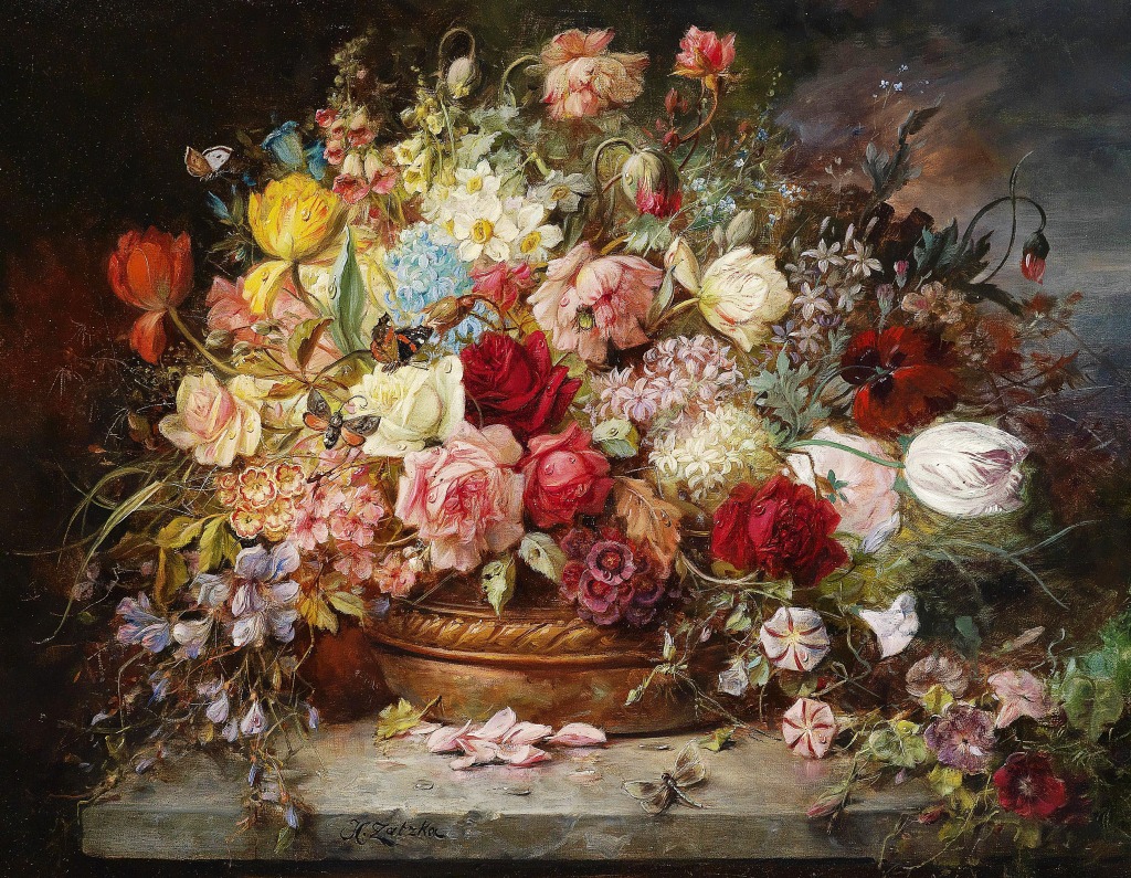 Bouquet of Flowers in a Copper Bowl jigsaw puzzle in Flowers puzzles on TheJigsawPuzzles.com