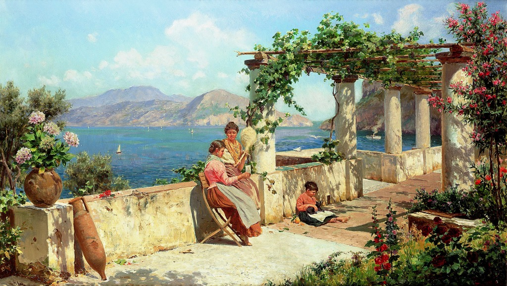 Figures on a Terrace in Capri jigsaw puzzle in Piece of Art puzzles on TheJigsawPuzzles.com