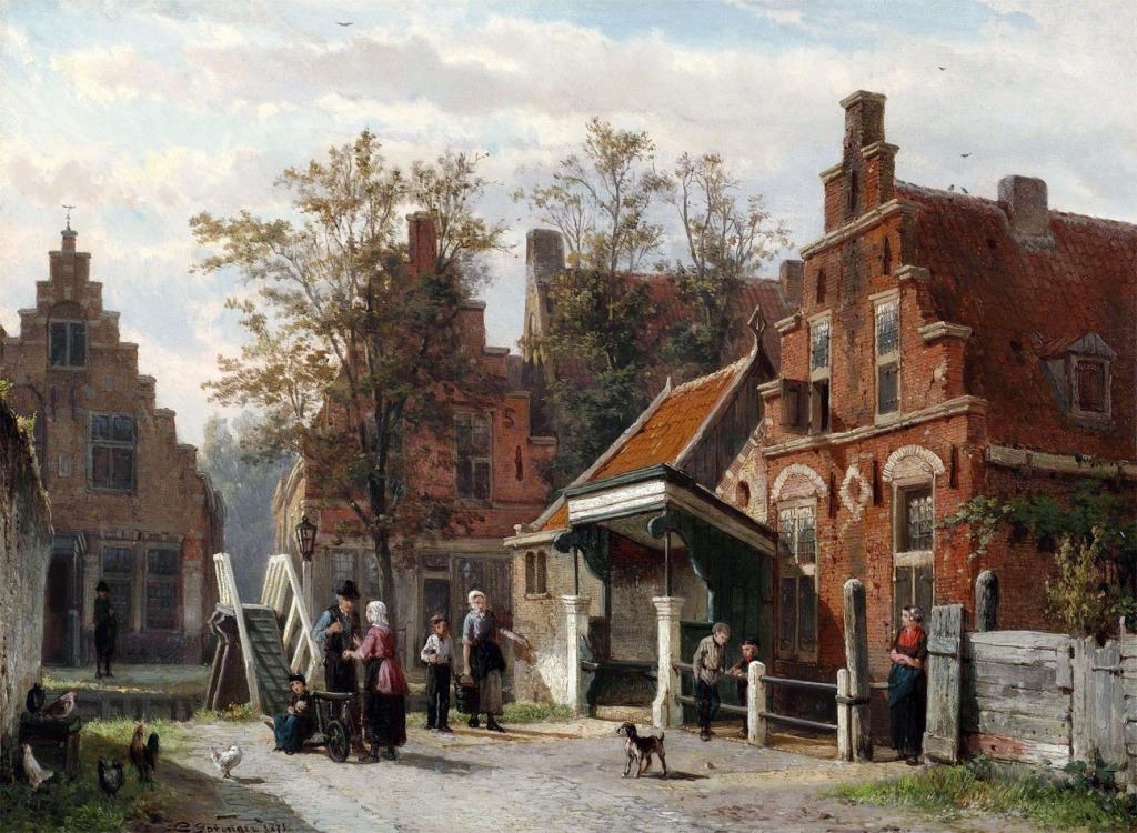 A Street Scene in Makkum, Friesland jigsaw puzzle in Piece of Art puzzles on TheJigsawPuzzles.com