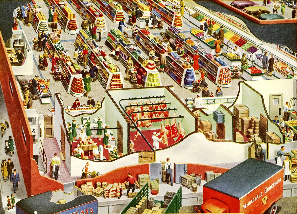 Behind the Scenes in a Food Market jigsaw puzzle in Food & Bakery puzzles on TheJigsawPuzzles.com