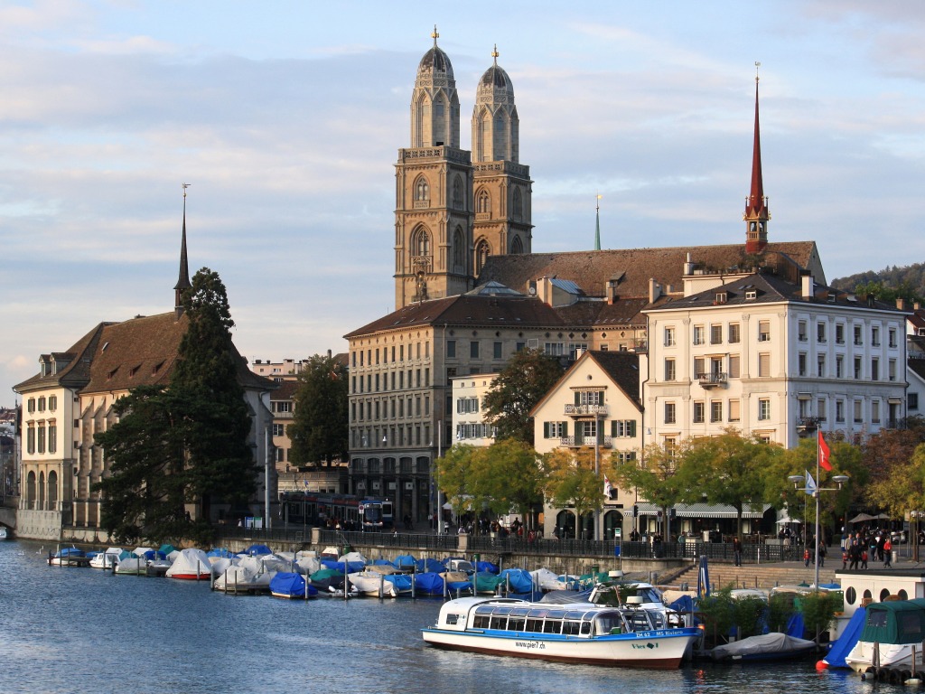 Zürich, Switzerland, as seen from Quaibrücke jigsaw puzzle in Street View puzzles on TheJigsawPuzzles.com