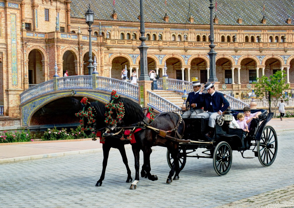 Feria Carriage in Plaza de Espana, Seville jigsaw puzzle in Bridges puzzles on TheJigsawPuzzles.com