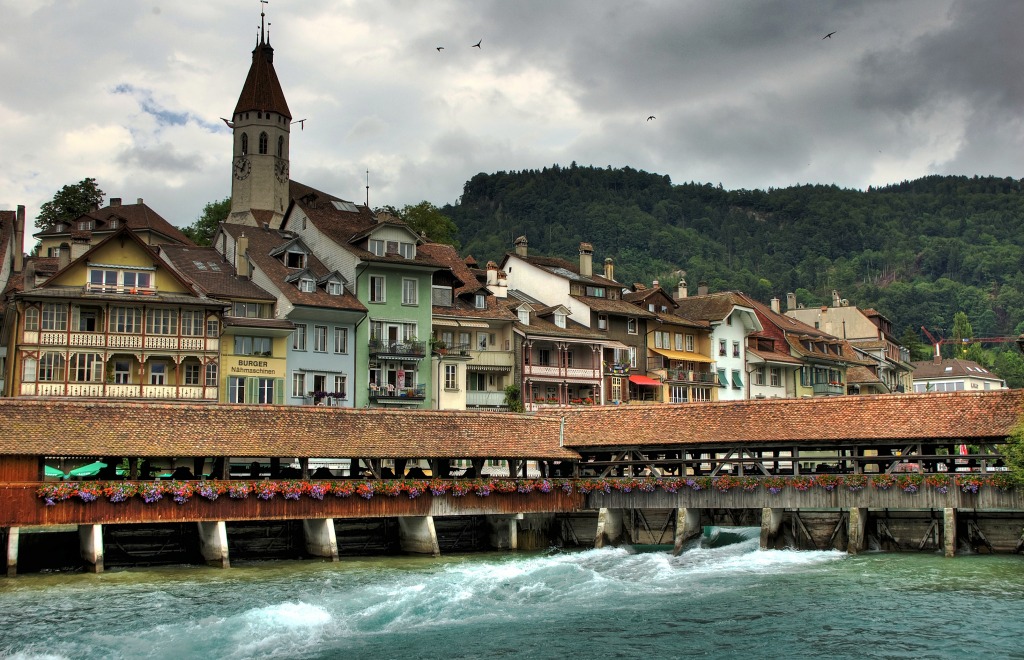 Thun Waterfront and Bridge, Switzerland jigsaw puzzle in Bridges puzzles on TheJigsawPuzzles.com