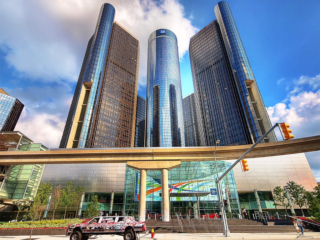 GM Renaissance Center, Detroit jigsaw puzzle in Street View puzzles on TheJigsawPuzzles.com