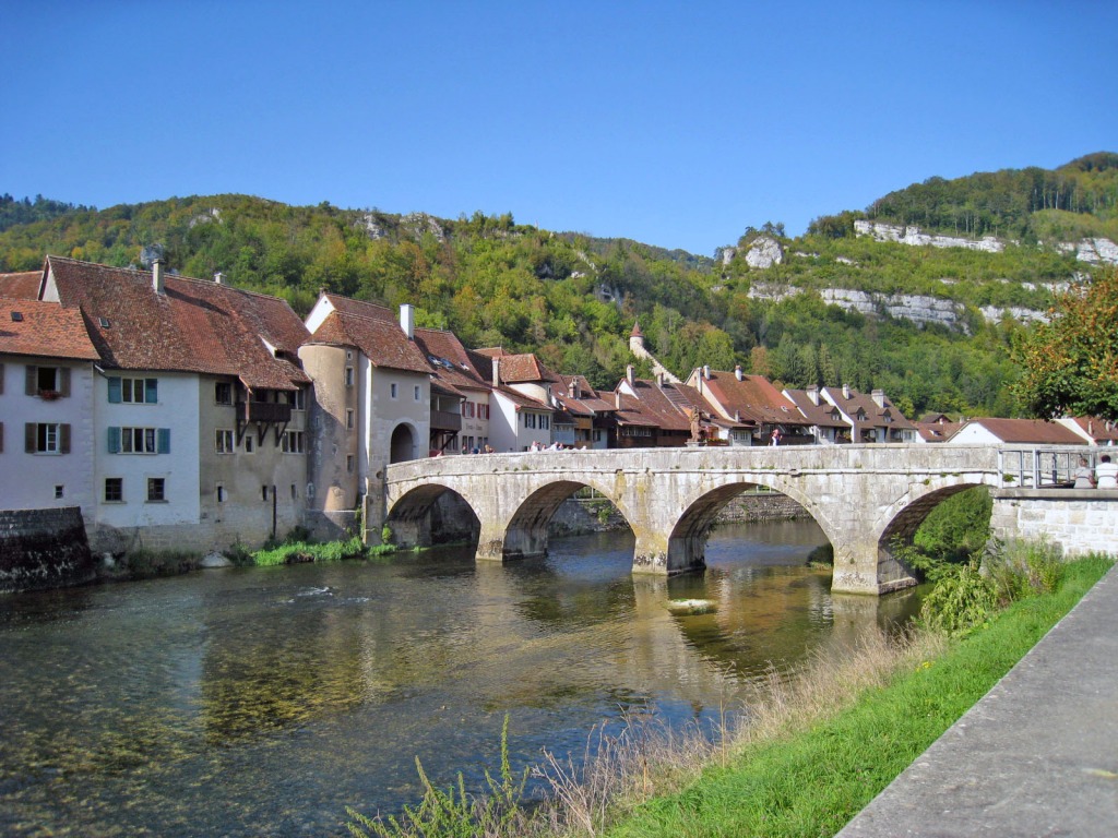 St-Ursanne Bridge, Switzerland jigsaw puzzle in Bridges puzzles on TheJigsawPuzzles.com