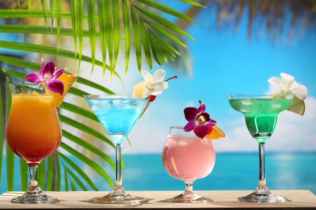 Refreshing Cocktails on Beach Table jigsaw puzzle in Macro puzzles on TheJigsawPuzzles.com