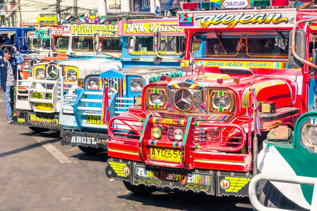 Colorful Jeepneys in Baguio, Philippines jigsaw puzzle in Cars & Bikes puzzles on TheJigsawPuzzles.com