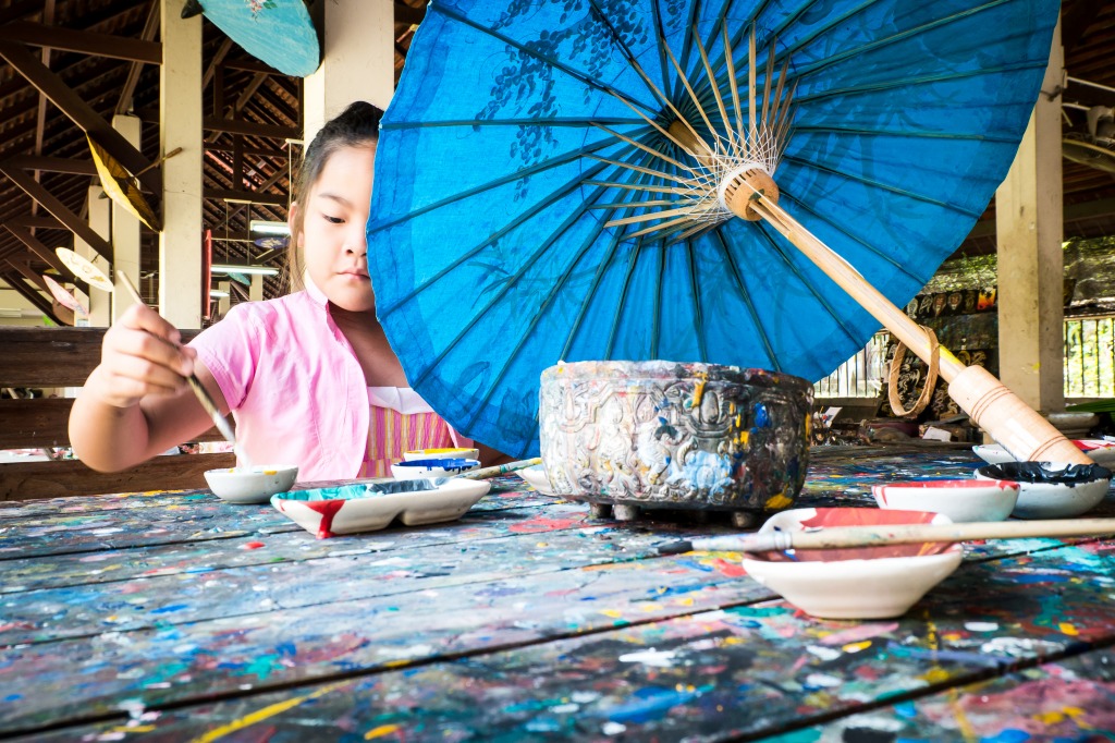 Girl Painting a Handmade Umbrella jigsaw puzzle in Handmade puzzles on TheJigsawPuzzles.com