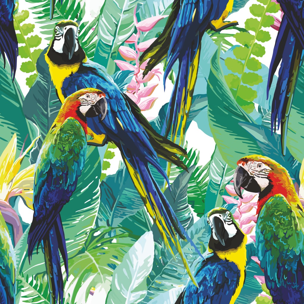 Colorful Parrots and Exotic Flowers jigsaw puzzle in Puzzle of the Day puzzles on TheJigsawPuzzles.com