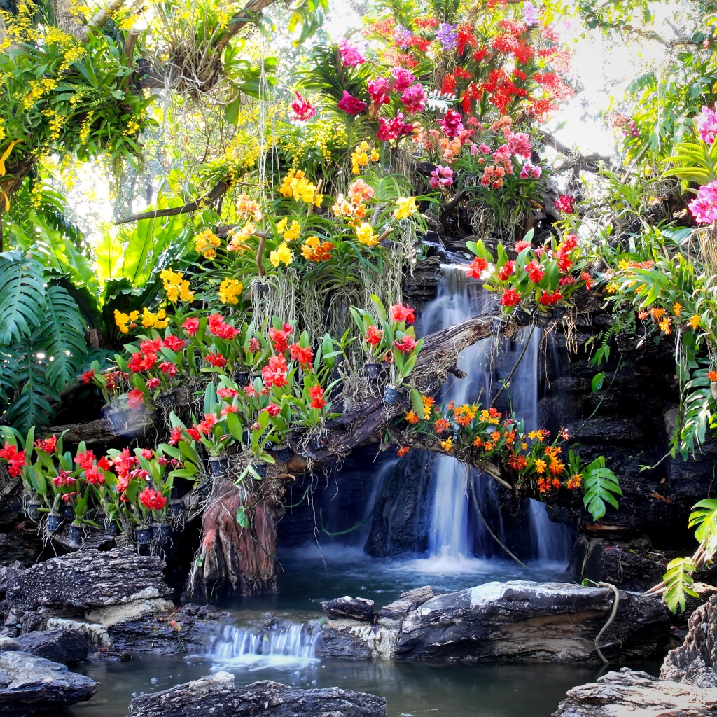 Waterfall in the Garden jigsaw puzzle in Waterfalls puzzles on TheJigsawPuzzles.com