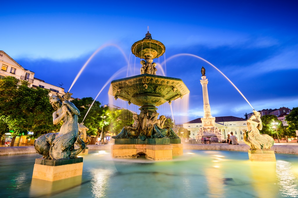 Rossio Square, Lisbon, Portugal jigsaw puzzle in Waterfalls puzzles on TheJigsawPuzzles.com