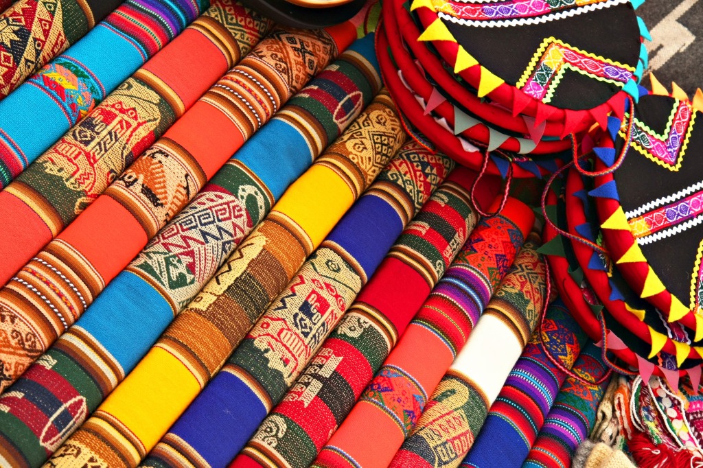 Colorful Fabrics at the Peruvian Market jigsaw puzzle in Handmade puzzles on TheJigsawPuzzles.com