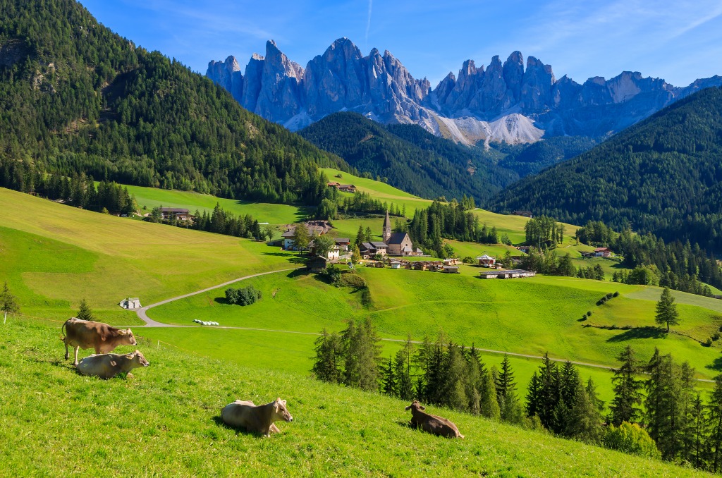 Santa Maddalena Village, Italian Dolomites jigsaw puzzle in Puzzle of the Day puzzles on TheJigsawPuzzles.com