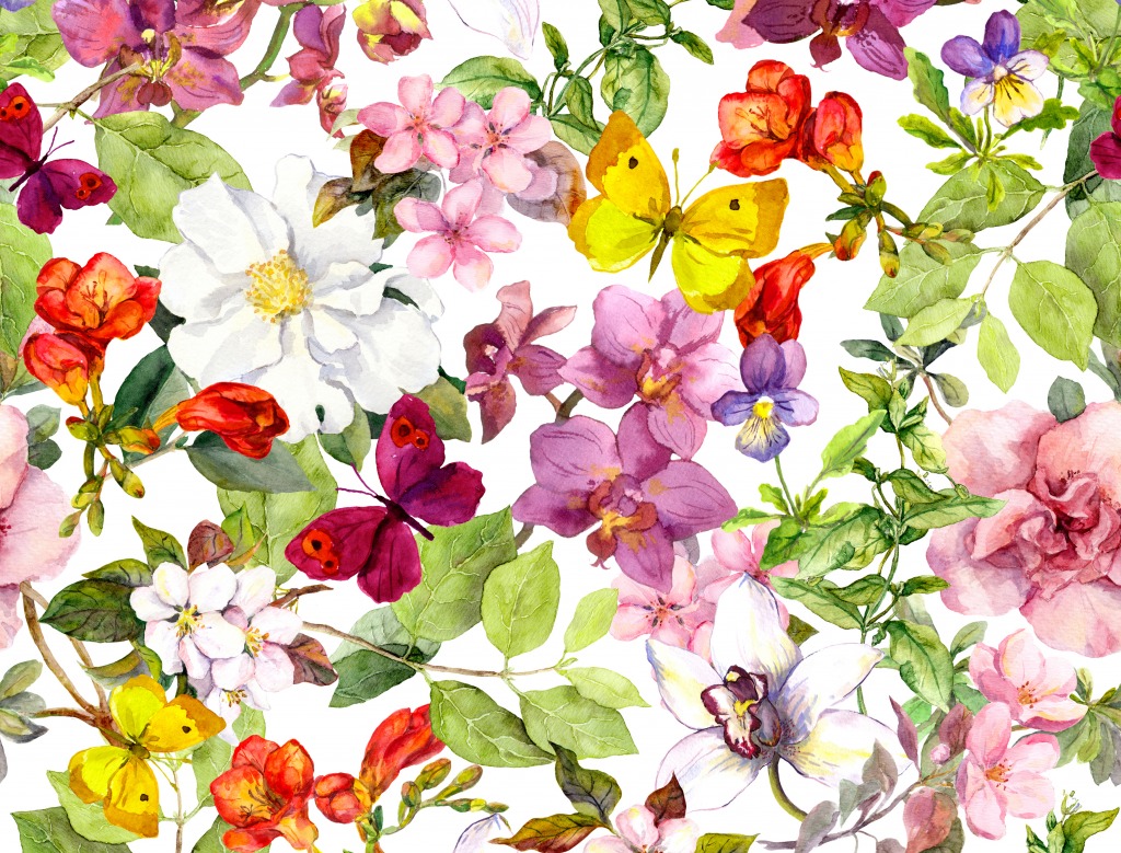Flowers and Butterflies jigsaw puzzle in Puzzle of the Day puzzles on TheJigsawPuzzles.com