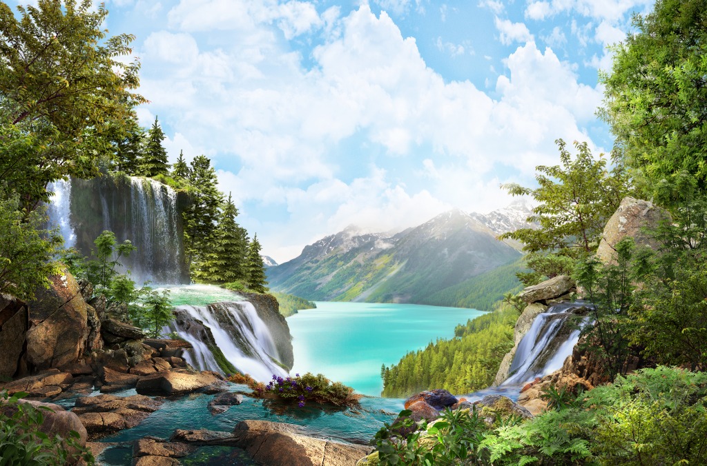 Mountain River jigsaw puzzle in Waterfalls puzzles on TheJigsawPuzzles.com