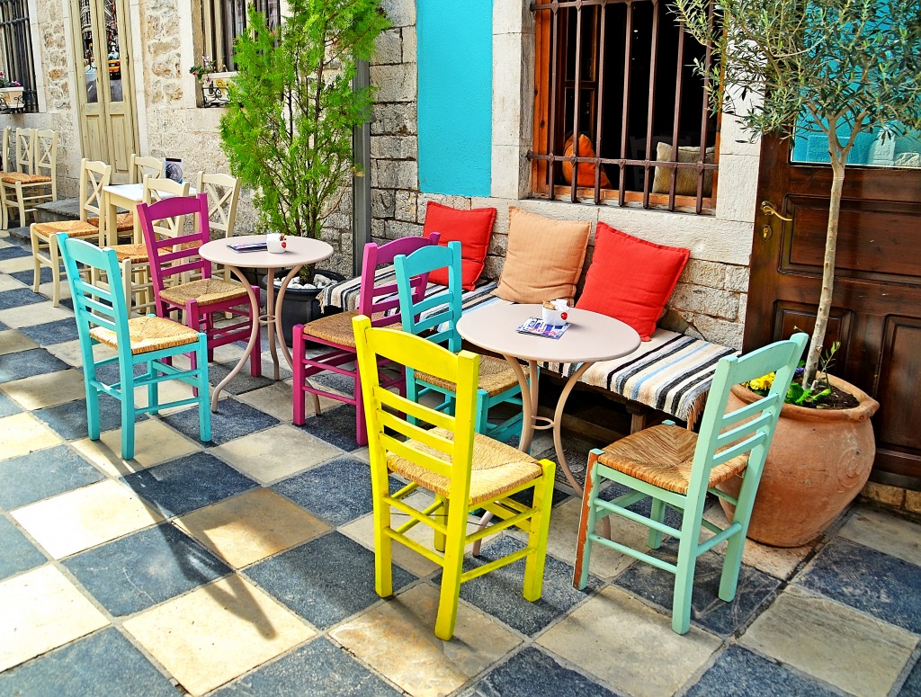 Street Cafe in Athens, Greece jigsaw puzzle in Food & Bakery puzzles on TheJigsawPuzzles.com