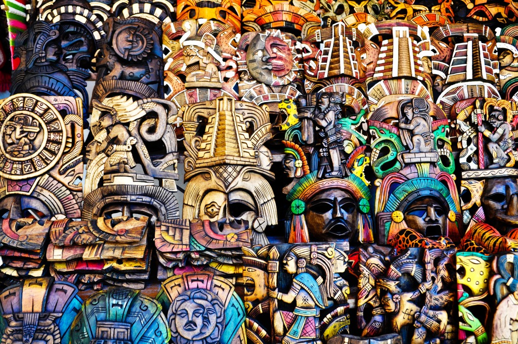 Mayan Wooden Masks jigsaw puzzle in Handmade puzzles on TheJigsawPuzzles.com