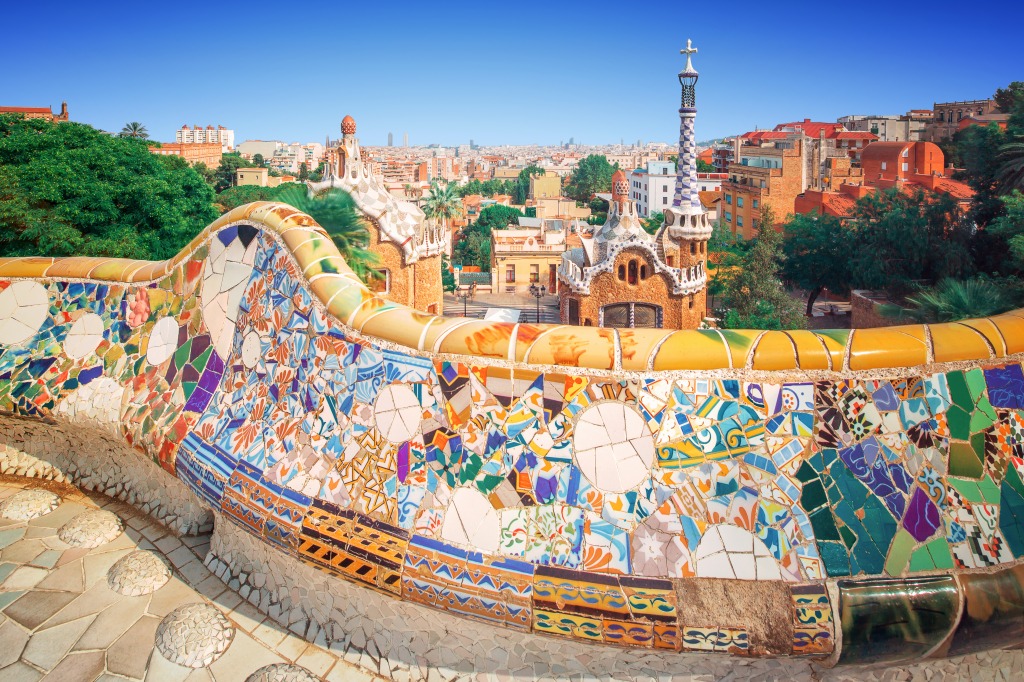 Park Guell In Barcelona, Spain jigsaw puzzle in Puzzle of the Day puzzles on TheJigsawPuzzles.com