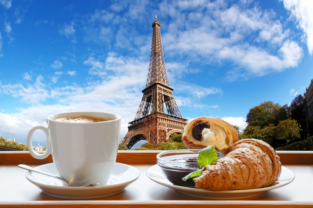 Coffee with Croissants in Paris jigsaw puzzle in Puzzle of the Day puzzles on TheJigsawPuzzles.com