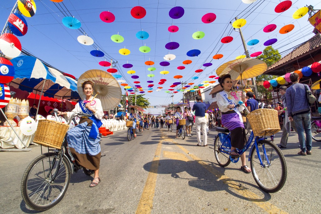 Umbrella Festival, Chiang Mai, Thailand jigsaw puzzle in Puzzle of the Day puzzles on TheJigsawPuzzles.com