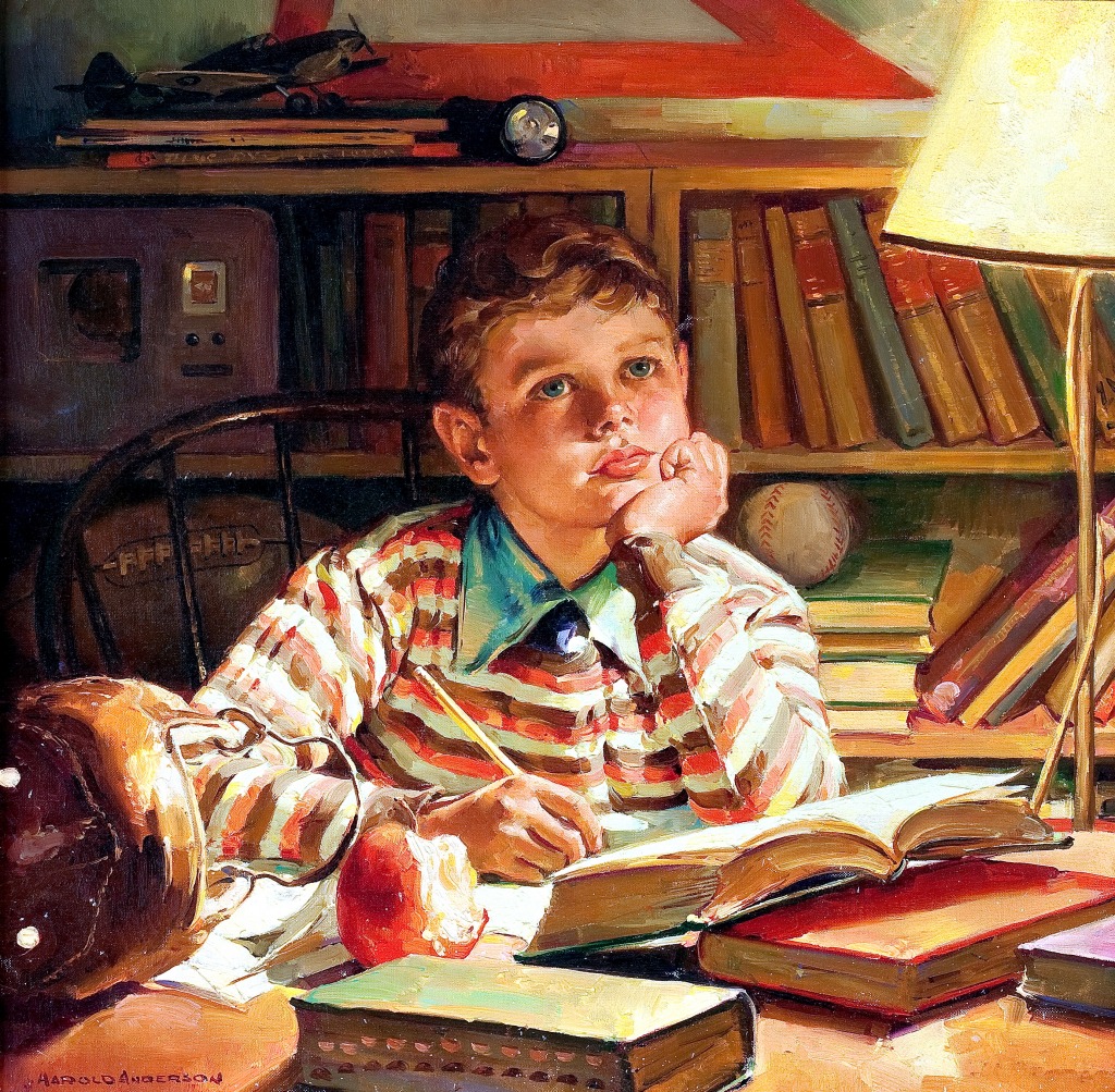Young Boy Studying jigsaw puzzle in Piece of Art puzzles on TheJigsawPuzzles.com